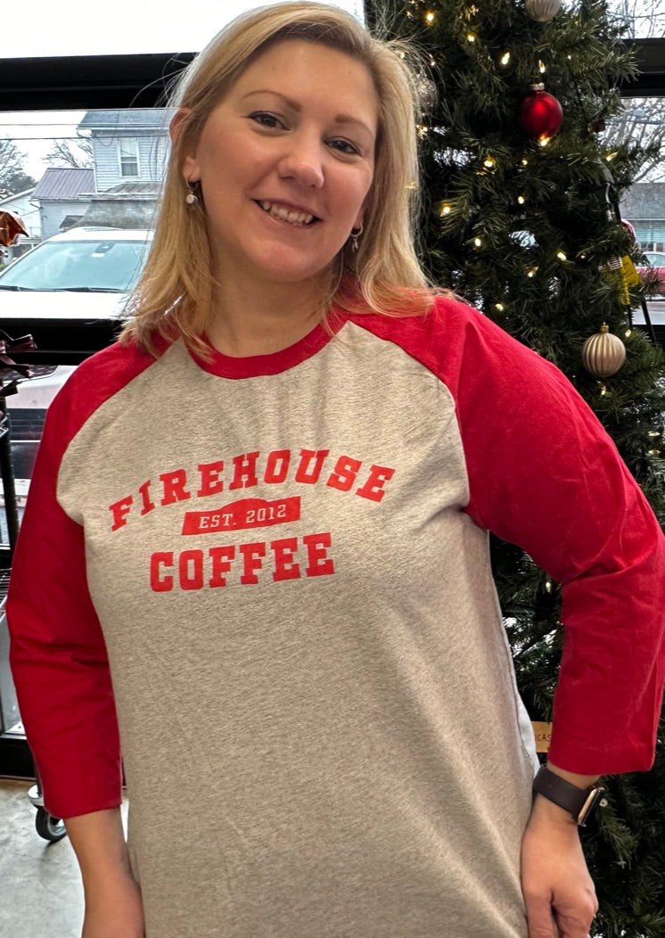 Firehouse Coffee baseball t shirt front