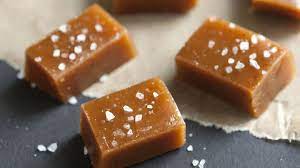 Caramel candies topped with salt crystals